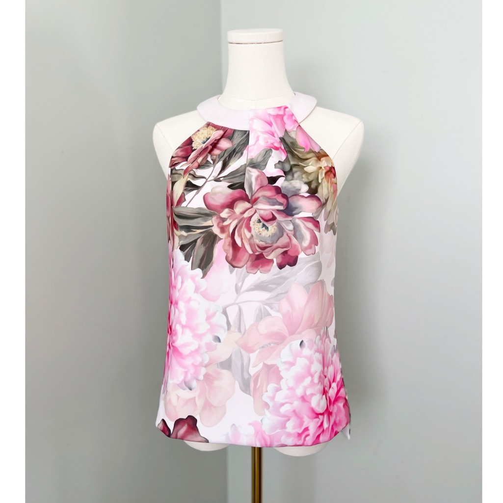 Ted Baker Painted Posie Twist Neck Top In Baby Pink Nwt Size 1/Xs